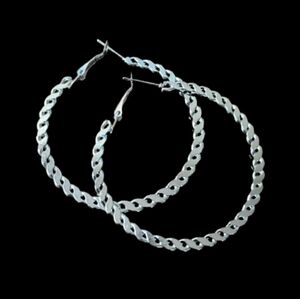 Silver Tone Twisted Braided Large Hoop Earrings Latch Back Woven Statement